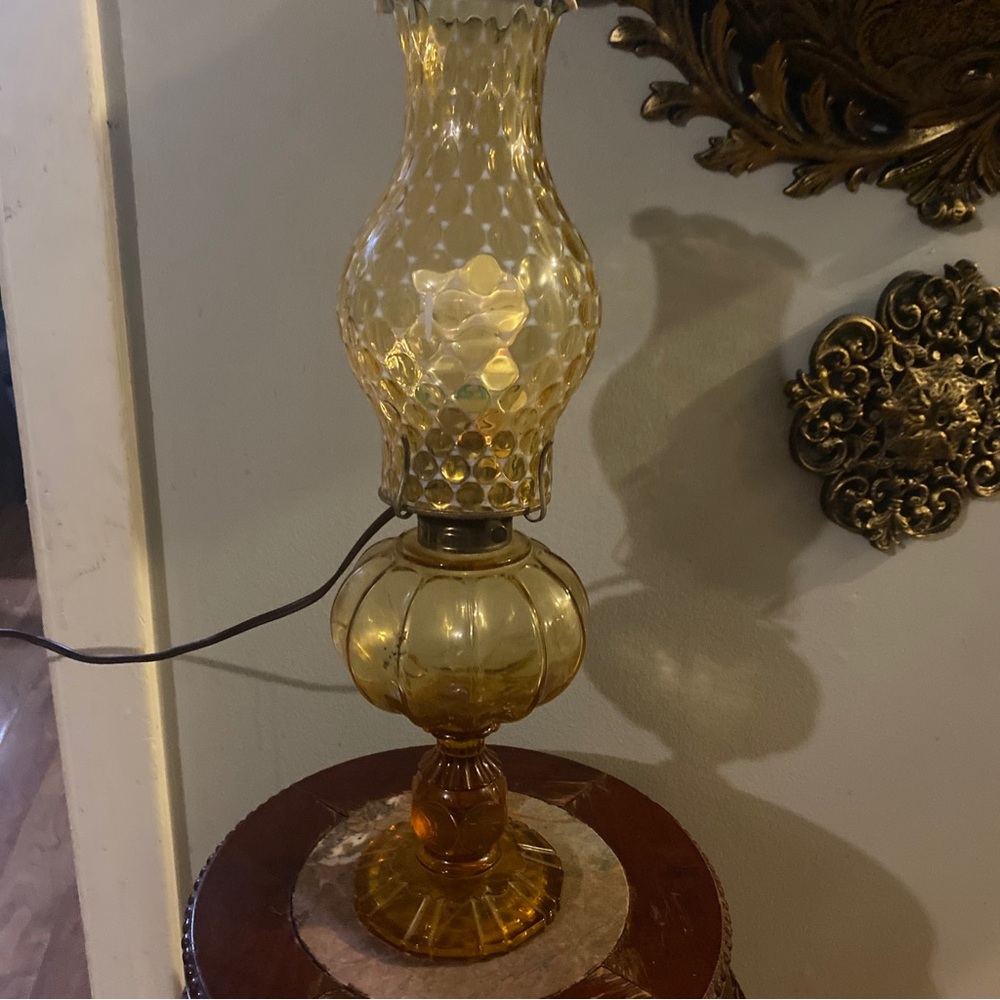Vintage Fostoria Coin Glass Golden Amber Electic Lamp, 16-1/2" Tall